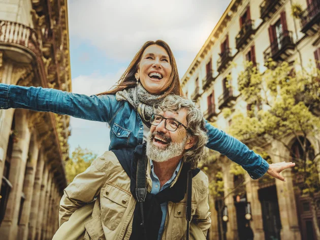 Couple on holiday in a European city