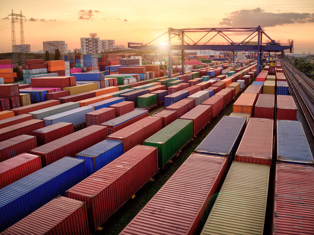 Shipping containers at a rail dept