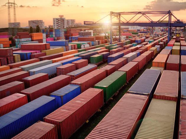 Shipping containers at a rail dept