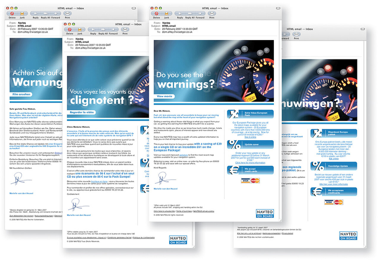 A series of email marketing messages. The emails highlight the use of the ActiveCampaign email and CRM platform.