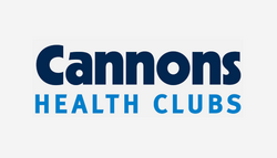 Logo of Cannons Health Clubs, featuring bold blue text with "Cannons" in dark blue and "HEALTH CLUBS" in a lighter blue. The design emphasizes fitness and wellness.