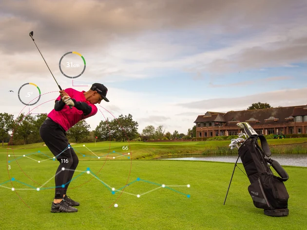 A golfer playing a swing shot