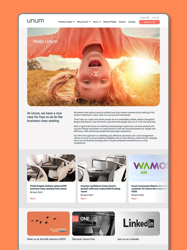 Unum business class aircraft seating website