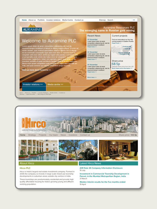 Images of the Hirco and Auramine websites