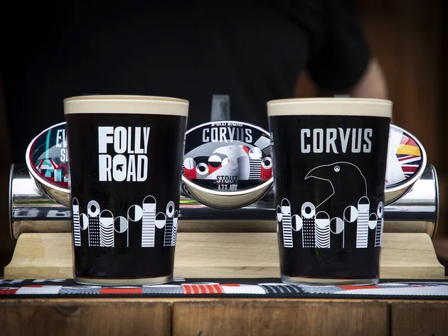 Two pints of Corvus Stout beer