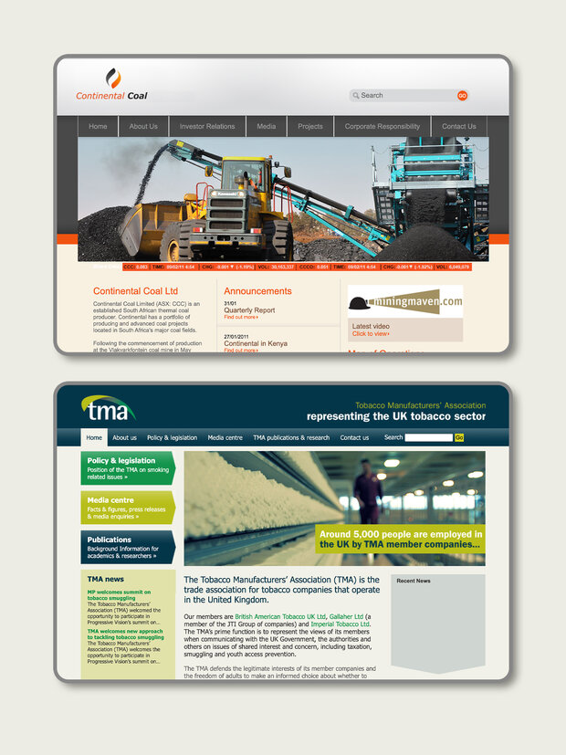 Images of the Continental Coal and TMA websites