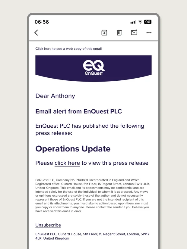 EnQuest PLC email alert