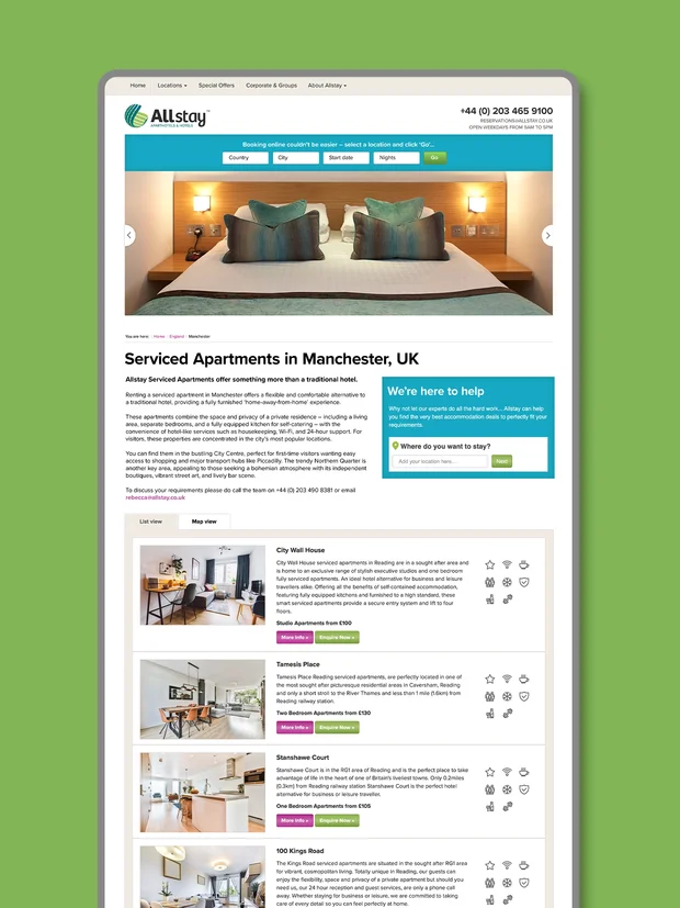 Example of Allstay Apartments website and marketing work