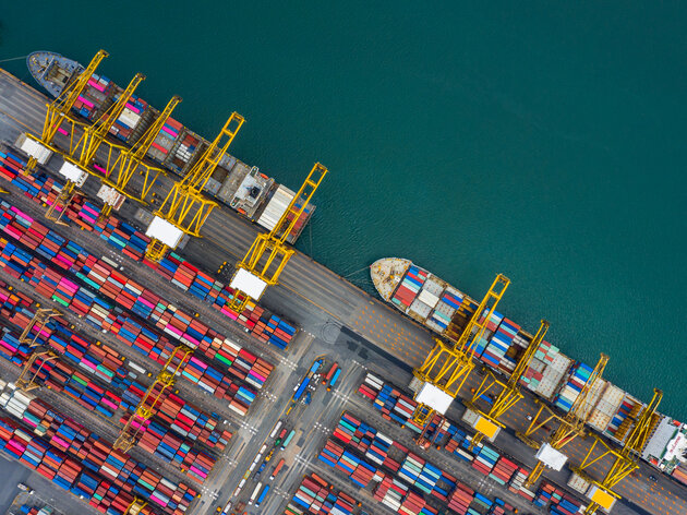 Container ship in a port