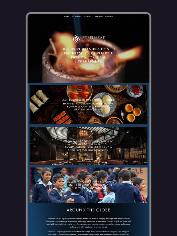 A visually appealing website layout featuring diverse imagery representing sustainability and partnership in various industries.