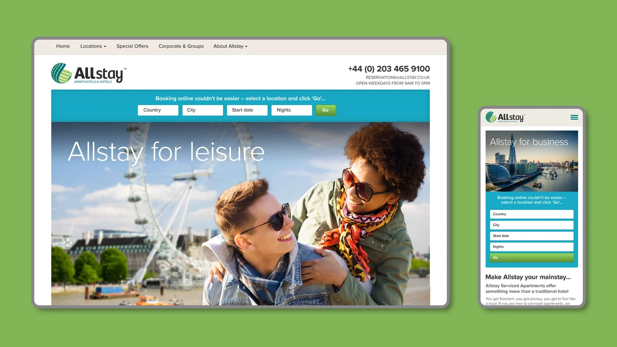 Example of Allstay Apartments website and marketing work